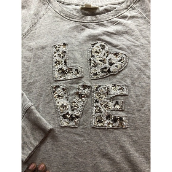 Style and Co. Women Large Grey Animal Sequin Love Hearts Sweater Pullover White - Picture 7 of 7